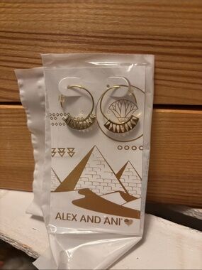 Alex and Ani Gold Fan Hoop Earrings
